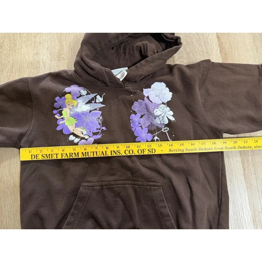 Vintage Y2K Disney Fairies Tinkerbell Brown Purple Hoodie Girls Size 10-12